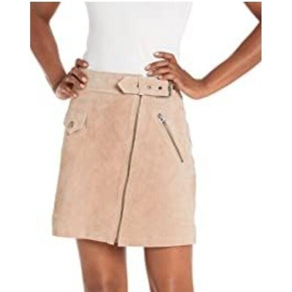 New BlankNYC Suede Mini Skirt Womens 30 Beige Zippered Buckle - Picture 1 of 6